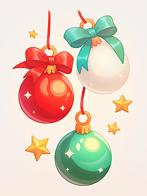 JPG 디자인 별 리본 크리스마스장식 크리스마스 일러스트 사람없음 장식 빨간색 초록색 오너먼트 국내일러스트 AI일러스트 AI콘텐츠 자연요소 기념일 컬러 파일형식