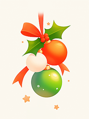 JPG 별 리본 잎 크리스마스장식 크리스마스 일러스트 사람없음 장식 빨간색 초록색 호랑가시나무열매 오너먼트 국내일러스트 AI일러스트 AI콘텐츠 자연요소 식물 기념일 열매 컬러 파일형식