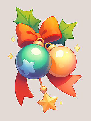 JPG 디자인 별 리본 잎 크리스마스장식 크리스마스 일러스트 사람없음 장식 빨간색 초록색 오너먼트 국내일러스트 AI일러스트 AI콘텐츠 자연요소 식물 기념일 컬러 파일형식