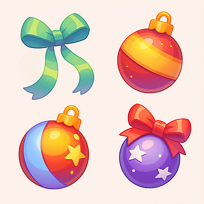 JPG 별 리본 크리스마스장식 크리스마스 일러스트 사람없음 장식 빨간색 초록색 보라색 오너먼트 국내일러스트 AI일러스트 AI콘텐츠 자연요소 기념일 컬러 파일형식