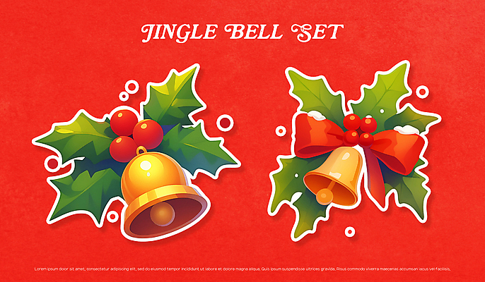 PSD 리본 잎 크리스마스장식 크리스마스 겨울 일러스트 사람없음 장식 빨간색 초록색 노란색 징글벨 크리스마스장식종 호랑가시나무열매 국내일러스트 식물 계절 기념일 열매 컬러 종 장식종 파일형식