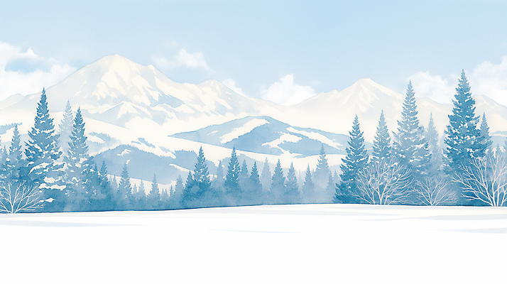 JPG 설경 겨울 일러스트 자연 하늘 산 사람없음 파란색 설원 고요 국내일러스트 AI일러스트 AI콘텐츠 계절 컬러 눈_날씨 풍경 생태계 파일형식