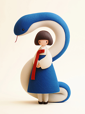 JPG 편집이미지 여자 새해 한명 소녀 파란색 귀여움 뱀띠 뱀 한복 소녀한명만 2025년 을사년 편집실사 푸른뱀 AI컴퓨터그래픽 AI콘텐츠 1 한국전통 어린이 컬러 컨셉 파충류 사람 십이지신 전통의상 연도 CG 여자한명만 소녀만 파일형식