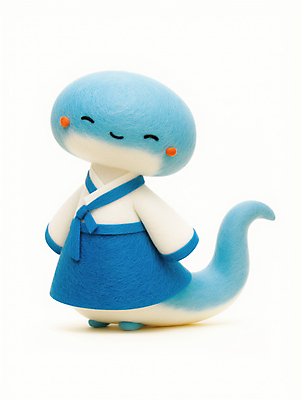 JPG 편집이미지 전통 새해 사람없음 파란색 귀여움 뱀띠 뱀 한복 2025년 을사년 편집실사 푸른뱀 푸른뱀캐릭터 AI컴퓨터그래픽 AI콘텐츠 한국전통 컬러 컨셉 파충류 십이지신 전통의상 연도 CG 뱀캐릭터 파일형식