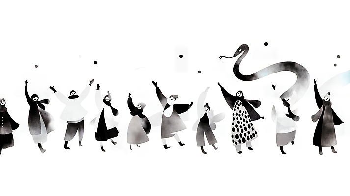 JPG 여자 남자 행복 예술 곡선 일러스트 새해 여러명 성인 손들기 검은색 축제 뱀띠 열정 활기 성인만 2025년 을사년 국내일러스트 푸른뱀 AI일러스트 AI콘텐츠 감정 선 컬러 다수 컨셉 모션 사람 십이지신 뱀 연도 파일형식