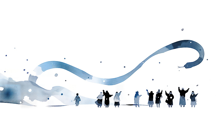 JPG 여자 남자 예술 곡선 일러스트 새해 풍경 여러명 성인 파란색 손들기 만세 뱀띠 성인만 2025년 을사년 국내일러스트 푸른뱀 AI일러스트 AI콘텐츠 선 컬러 다수 모션 사람 십이지신 뱀 연도 파일형식