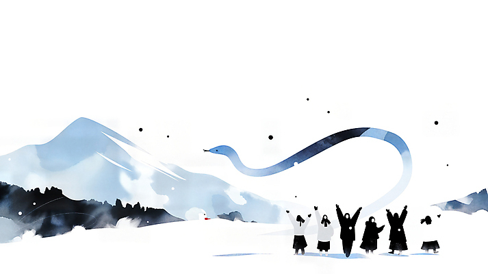 JPG 여자 남자 곡선 일러스트 새해 풍경 여러명 성인 파란색 만세 뱀띠 열정 성인만 2025년 을사년 국내일러스트 푸른뱀 AI일러스트 AI콘텐츠 감정 선 컬러 다수 모션 사람 십이지신 뱀 연도 파일형식