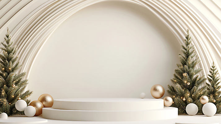 JPG 편집이미지 크리스마스 겨울 공 사람없음 장식 크리스마스트리 원형 디지털합성 베이지색 포디움 오너먼트 편집실사 AI포토 AI콘텐츠 도형 계절 기념일 컬러 크리스마스장식 무대 CG 파일형식