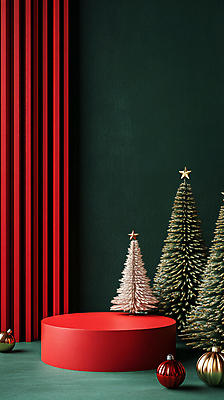 JPG 편집이미지 크리스마스 겨울 사람없음 장식 초록색 크리스마스트리 원형 디지털합성 포디움 오너먼트 편집실사 AI포토 AI콘텐츠 도형 계절 기념일 컬러 크리스마스장식 무대 CG 파일형식