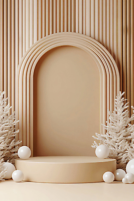 JPG 편집이미지 크리스마스 겨울 공 사람없음 장식 크리스마스트리 원형 디지털합성 베이지색 포디움 오너먼트 2025년 트렌드컬러 편집실사 모카무스 AI포토 AI콘텐츠 도형 계절 기념일 컬러 크리스마스장식 무대 연도 CG 파일형식