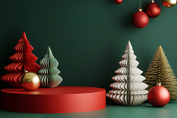 JPG 편집이미지 크리스마스 겨울 사람없음 장식 초록색 크리스마스트리 원형 디지털합성 포디움 오너먼트 편집실사 AI포토 AI콘텐츠 도형 계절 기념일 컬러 크리스마스장식 무대 CG 파일형식