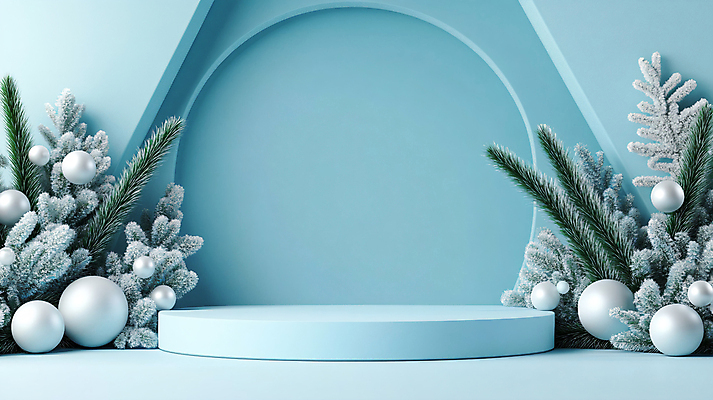 JPG 편집이미지 하늘색 크리스마스 겨울 공 사람없음 장식 크리스마스트리 원형 풀잎 디지털합성 포디움 오너먼트 편집실사 AI포토 AI콘텐츠 도형 계절 기념일 잎 크리스마스장식 파란색 무대 풀_식물 CG 파일형식