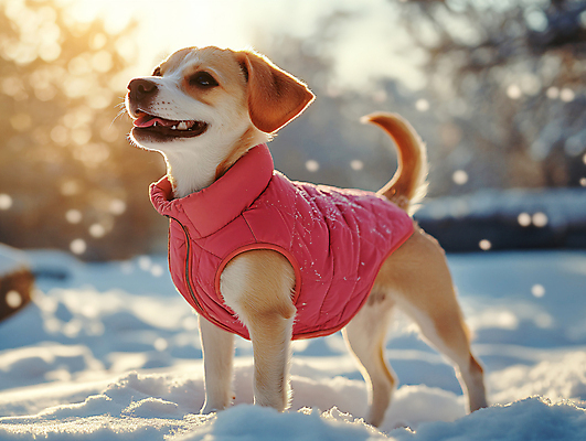 JPG 나무 편집이미지 패션 반려견 분홍색 겨울 사람없음 햇빛 설원 눈 강아지 숲 디지털합성 보케 패딩조끼 편집실사 AI포토 AI콘텐츠 자연요소 식물 계절 컬러 날씨 눈_날씨 반려동물 태양 조끼 개 CG 패딩 파일형식