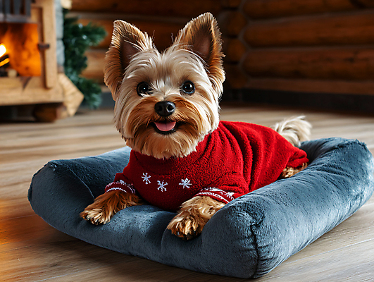 JPG 편집이미지 패션 반려견 쿠션 겨울 사람없음 갈색 강아지 난로 스웨터 디지털합성 니트 편집실사 AI포토 AI콘텐츠 계절 컬러 상의 반려동물 개 난방기 CG 파일형식