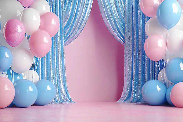 JPG 편집이미지 부부 분홍색 사람없음 파란색 파티 임신 무대 자녀 축하 커튼 디지털합성 풍선 성별 젠더 편집실사 AI포토 AI콘텐츠 커플 컬러 컨셉 이벤트 CG 파일형식