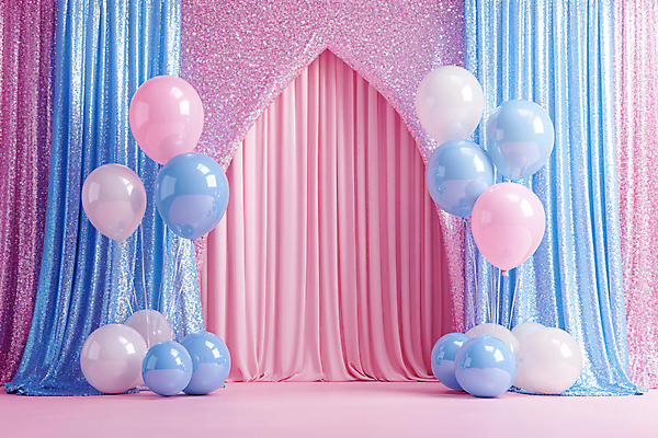 JPG 편집이미지 부부 분홍색 사람없음 파란색 반짝임 파티 임신 무대 자녀 축하 커튼 디지털합성 풍선 성별 젠더 편집실사 AI포토 AI콘텐츠 커플 컬러 컨셉 모션 이벤트 CG 파일형식