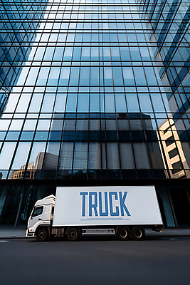 PSD 편집이미지 도로 창문 빌딩 사람없음 파란색 트럭 도시 배송 이미지편집 편집실사 길 컬러 교통시설 자동차 건물 CG 파일형식