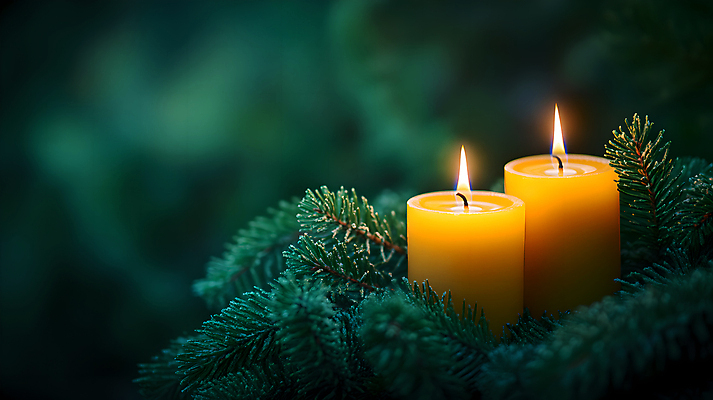 JPG 편집이미지 초 촛불 사람없음 초록색 분위기 솔잎 편집실사 AI포토 AI콘텐츠 컬러 컨셉 잎 CG 파일형식