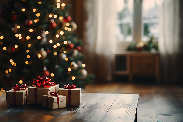 JPG 편집이미지 크리스마스 창문 선반 사람없음 선물상자 크리스마스트리 커튼 보케 나무탁자 오너먼트 편집실사 AI포토 AI콘텐츠 기념일 가구 크리스마스장식 탁자 선물 상자 CG 파일형식