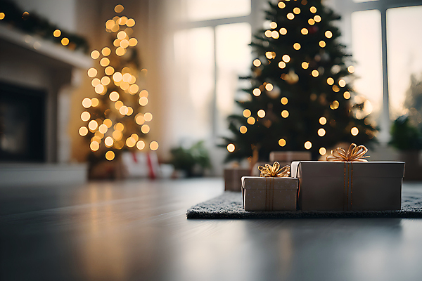 JPG 편집이미지 크리스마스 창문 사람없음 선물상자 크리스마스트리 갈색 카펫 벽난로 보케 편집실사 AI포토 AI콘텐츠 기념일 컬러 선물 상자 CG 파일형식