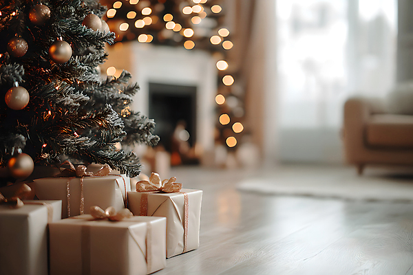 JPG 편집이미지 크리스마스 창문 사람없음 선물상자 소파 크리스마스트리 카펫 커튼 벽난로 보케 베이지색 오너먼트 편집실사 AI포토 AI콘텐츠 기념일 컬러 크리스마스장식 의자 선물 상자 CG 파일형식