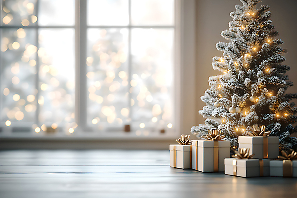 JPG 편집이미지 크리스마스 창문 사람없음 선물상자 크리스마스트리 나무바닥 보케 아이보리 편집실사 AI포토 AI콘텐츠 기념일 컬러 바닥 선물 상자 CG 파일형식