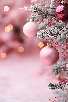 기념일 컬러 잎 크리스마스장식 크리스마스 CG 파일형식 AI콘텐츠 사람없음 장식 분홍색 JPG 편집이미지 편집실사 솔잎 크리스마스트리 보케 오너먼트 AI포토