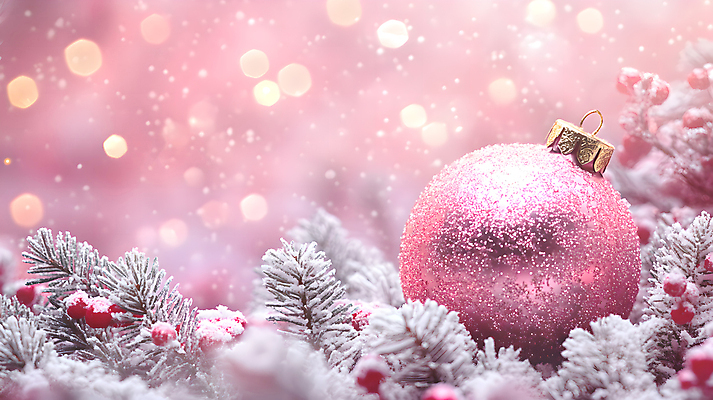 JPG 편집이미지 분홍색 크리스마스 사람없음 장식 크리스마스트리 눈 보케 솔잎 오너먼트 편집실사 AI포토 AI콘텐츠 자연요소 기념일 컬러 잎 크리스마스장식 날씨 CG 파일형식