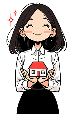 여자 행복 일러스트 주택 한명 미소 들기 정장 상반신 성인 반짝임 내집마련 성인여자한명만 국내일러스트 AI파일 1 옷 감정 모션 부동산 표정 사람 건물 여자한명만 성인여자만 파일형식 벡터