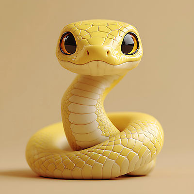 JPG 편집이미지 사람없음 노란색 귀여움 십이지신 뱀띠 뱀 뱀캐릭터 편집3D AI컴퓨터그래픽 AI콘텐츠 컬러 동물캐릭터 컨셉 파충류 3D 파일형식