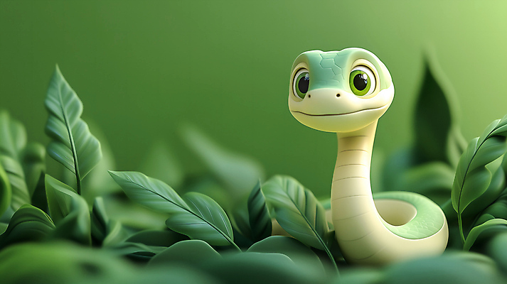 JPG 편집이미지 잎 사람없음 초록색 귀여움 십이지신 뱀띠 뱀 뱀캐릭터 편집3D AI컴퓨터그래픽 AI콘텐츠 식물 컬러 동물캐릭터 컨셉 파충류 3D 파일형식