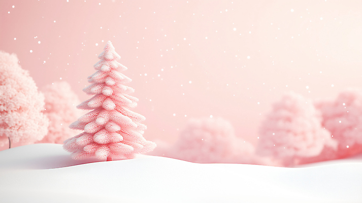 JPG 나무 편집이미지 분홍색 크리스마스 겨울 사람없음 3D 설원 눈내림 편집3D AI컴퓨터그래픽 AI콘텐츠 식물 계절 기념일 컬러 눈_날씨 디지털합성 파일형식