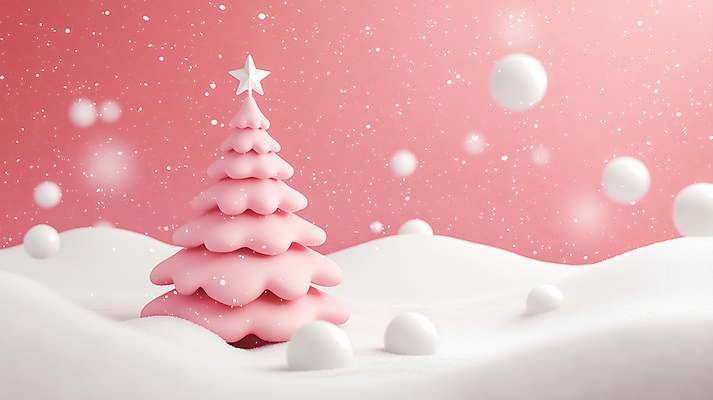 계절 기념일 컬러 크리스마스 눈_날씨 3D 디지털합성 파일형식 AI콘텐츠 눈덩이 사람없음 분홍색 크리스마스트리 겨울 JPG 편집이미지 눈내림 설원 편집3D AI컴퓨터그래픽
