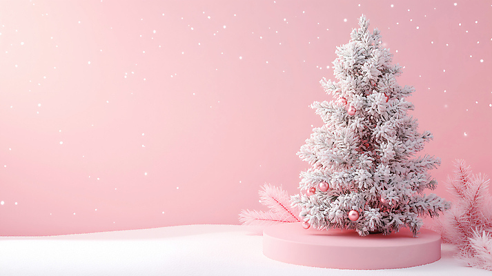 JPG 편집이미지 분홍색 크리스마스 겨울 사람없음 3D 포디움 눈내림 편집3D AI컴퓨터그래픽 AI콘텐츠 계절 기념일 컬러 눈_날씨 무대 디지털합성 파일형식