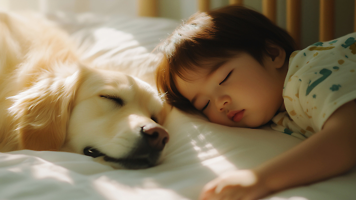 JPG 편집이미지 남자 반려견 따뜻함 한명 상반신 햇빛 눈감음 침대 아기 잠 강아지 교감 의료성형뷰티 남자아기한명만 편집실사 AI인물포토 AI콘텐츠 1 가구 모션 사람 반려동물 태양 개 CG 남자한명만 남자아기만 파일형식 AI포토