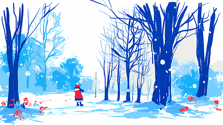 JPG 나무 여자 어린이 겨울 일러스트 한명 소녀 파란색 고요 눈 숲길 소녀한명만 국내일러스트 AI일러스트 AI콘텐츠 자연요소 식물 1 계절 길 컬러 날씨 사람 여자한명만 소녀만 파일형식