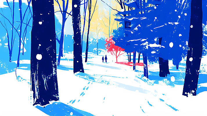 JPG 나무 겨울 일러스트 성인 두명 파란색 고요 눈 숲길 성인만 국내일러스트 AI일러스트 AI콘텐츠 자연요소 식물 계절 길 컬러 날씨 사람 파일형식