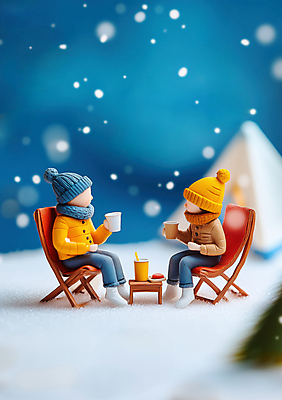 JPG 전신 나무 편집이미지 커플 여자 남자 겨울 휴식 털모자 들기 앉기 성인 두명 컵 캠핑 피규어 눈 성인만 캠핑의자 편집실사 AI포토 AI콘텐츠 자연요소 식물 모자_잡화 식기 계절 컨셉 의자 관계 모션 레저 날씨 캠핑도구 사람 미니어처 CG 파일형식