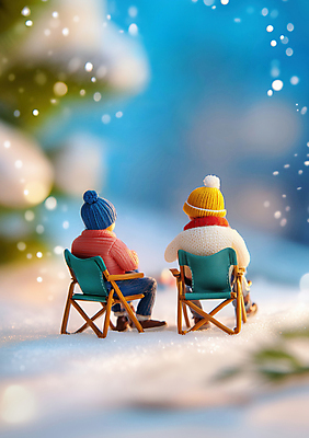 JPG 전신 나무 편집이미지 커플 여자 남자 겨울 휴식 털모자 앉기 성인 두명 캠핑 피규어 눈 성인만 캠핑의자 편집실사 AI포토 AI콘텐츠 자연요소 식물 모자_잡화 계절 컨셉 의자 관계 모션 레저 날씨 캠핑도구 사람 미니어처 CG 파일형식