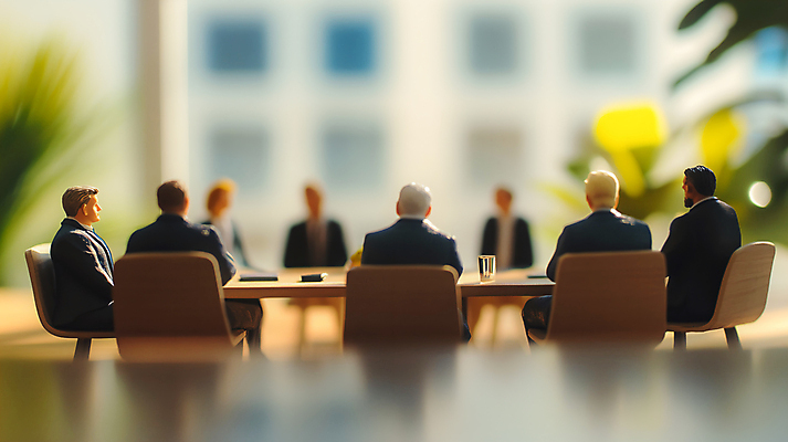 JPG 편집이미지 남자 의자 비즈니스 회의 앉기 여러명 성인 아웃포커스 피규어 직장인 비즈니스맨 책상 창밖 성인남자만 편집실사 AI포토 AI콘텐츠 직업 가구 다수 창문 모션 촬영기법 사람 미니어처 CG 남자만 성인만 파일형식