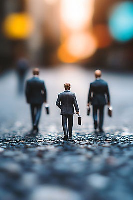 JPG 전신 편집이미지 남자 도로 서류가방 비즈니스 성인 아웃포커스 세명 피규어 직장인 비즈니스맨 출근 성인남자만 편집실사 AI포토 AI콘텐츠 직업 길 가방 교통시설 촬영기법 사람 미니어처 CG 출퇴근 남자만 성인만 파일형식