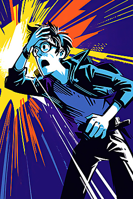 JPG 남자 일러스트 입벌림 한명 성인 놀람 무서움 그림 팝아트 공포 충격 떨림 손짚기 성인남자한명만 안경낌 국내일러스트 AI일러스트 AI콘텐츠 1 감정 안경 모션 표정 사람 손짓 남자한명만 성인남자만 파일형식