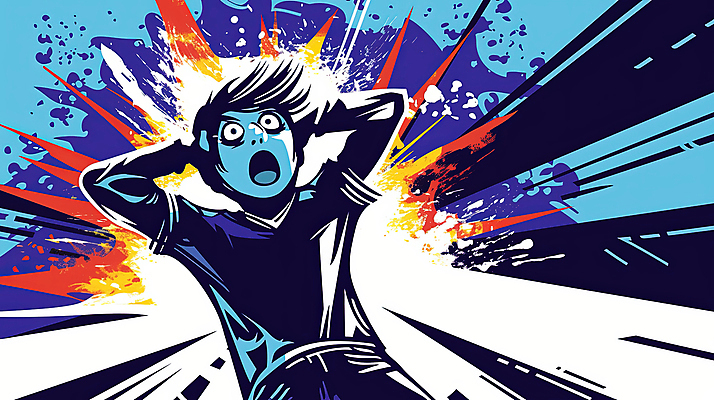 JPG 남자 일러스트 입벌림 한명 상반신 성인 컬러풀 놀람 무서움 그림 팝아트 공포 충격 떨림 손짚기 성인남자한명만 국내일러스트 AI일러스트 AI콘텐츠 1 감정 컬러 모션 표정 사람 손짓 남자한명만 성인남자만 파일형식