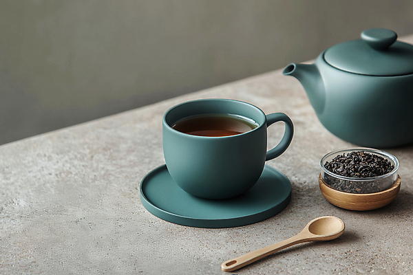 JPG 편집이미지 여유 사람없음 도자기 차 찻잔 다기 찻주전자 디지털합성 힐링 찻잎 나무스푼 편집실사 AI포토 AI콘텐츠 감정 음료 주전자 잔 차_음료 다도 CG 나무숟가락 파일형식