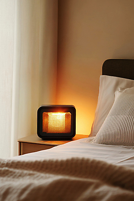 JPG 편집이미지 겨울 베개 따뜻함 사람없음 빛 인테리어 이불 침대 커튼 난방기 난로 난방용품 탁상 편집실사 AI포토 AI콘텐츠 디자인 계절 가구 침구 CG 오브젝트 난방 파일형식