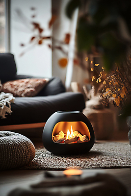 JPG 편집이미지 쿠션 겨울 나뭇잎 따뜻함 사람없음 빛 인테리어 소파 카펫 나뭇가지 난방기 난로 난방용품 편집실사 AI포토 AI콘텐츠 나무 디자인 계절 잎 의자 CG 오브젝트 난방 파일형식