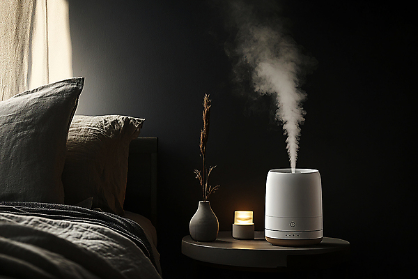 JPG 식물 편집이미지 계절 겨울 베개 건조 실내 사람없음 빛 꽃병 이불 가전제품 침대 수증기 가습기 습도 편집실사 AI포토 AI콘텐츠 꽃 가구 침구 내부 CG 파일형식