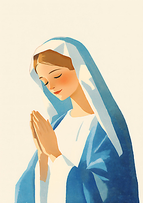 JPG 여자 종교 일러스트 수채화 고개숙이기 한명 성인 빛 눈감음 기도 손모으기 마리아 베일 베이지색 성인여자한명만 국내일러스트 AI일러스트 AI콘텐츠 1 컬러 모션 숙이기 사람 손짓 여자한명만 성인여자만 파일형식