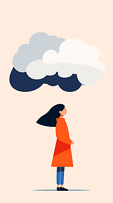 전신 응시 여자 일러스트 한명 서기 성인 먹구름 연분홍색 우울감 우울증 성인여자한명만 국내일러스트 AI파일 1 시선 감정 분홍색 모션 사람 질병 여자한명만 성인여자만 파일형식 벡터 구름_자연