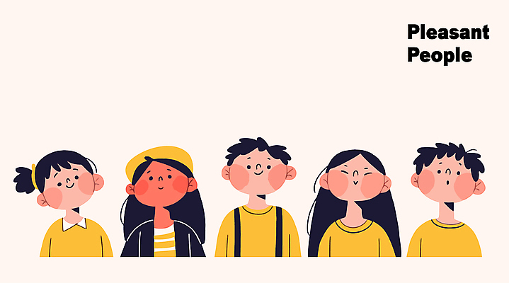 여자 남자 감정 어린이 일러스트 미소 소녀 소년 여러명 노란색 우정 즐거움 어린이만 국내일러스트 AI파일 컬러 다수 표정 사람 친구 파일형식 벡터